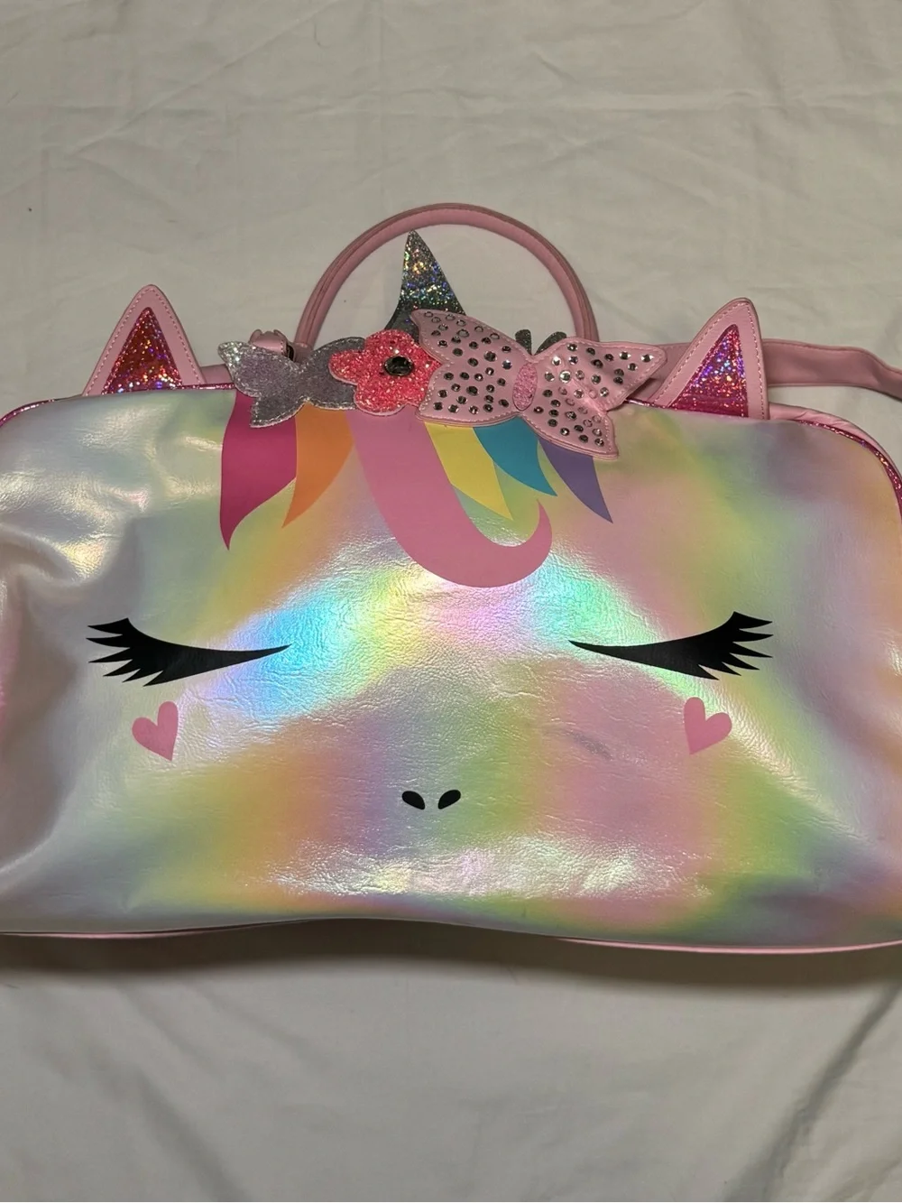 OMG Accessories Miss Gwen Unicorn Duffle Bag Pink Holographic Glitter